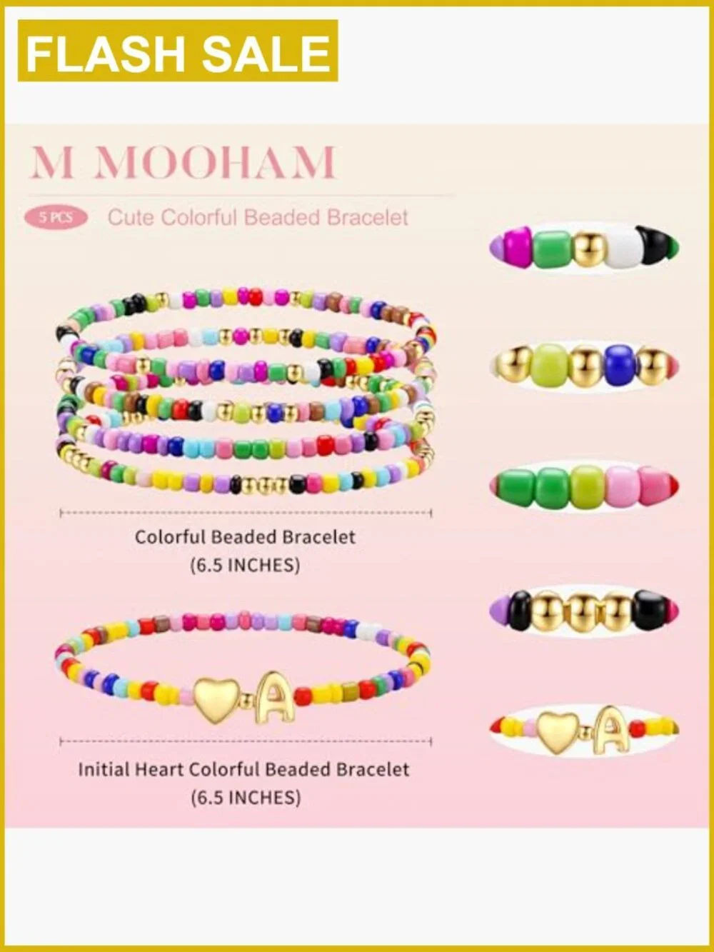 Colorful Beaded Initial Bracelets for Girls, Stretch Heart Letter Bracelet Set,